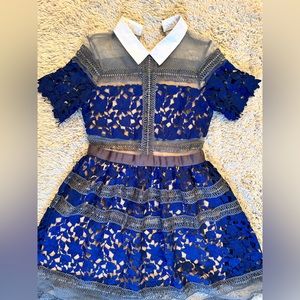 Blue lace and mesh dress